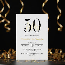 モダン・タイポグラフィー 50歳の誕生日 白 黒 ゴールド