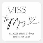 モダン タイポグラフィ ミス トゥ ミセス ブライダル シャワー スクエアシール (正面)
