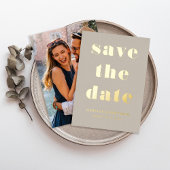 モダン・タウプ写真付きSave The Date ゴールド 箔招待状