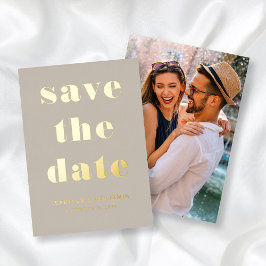 モダン・タウプ写真付きSave The Date ゴールド 箔招待状