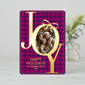 モダン タルタン プライド クリスマス ピンク ブルー 箔シーズンカード (立ち正面)