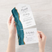 モダン・ターコイズブルー・ゴールド・アゲート・ウェディング オールインワン招待状 (貼ってはがせる)