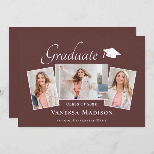 モダン |ダスティエレガントバラ3写真卒業 案内状 (正面/裏面)