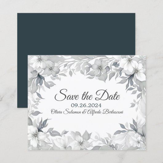 モダン ダスティシルバー エレガント スタイル Save the Date (正面/裏面)