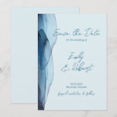 モダン、ダスティブルー ネイビー セーブザデート (正面/裏面)