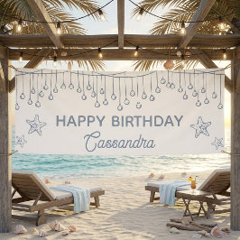 モダン ダスティブルー 海岸 ビーチパーティー 誕生日 横断幕