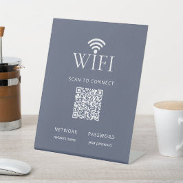 モダン ダスティブルー WiFi ネットワークパスワードQRコード 台座サイン