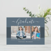 モダン |ダスティーエレガントブルー2写真卒業 案内状 (スタンド正面)