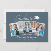 モダン |ダスティーエレガントブルー3写真卒業 案内状 (正面)