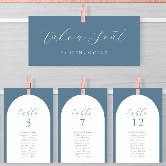 モダン ダスティーブルー スクリプト カード 席次表ヘッダー