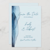 モダン、ダスティーブルー ネイビー セーブザデート (正面/裏面)