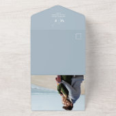 モダン ダスティーブルー フォト ミニマル QRコード RSVP オールインワン招待状 (外側)