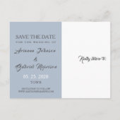 モダン ダスティーブルー 結婚式 Save The Date 案内ポストカード (裏面)