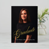 モダン&ダッエレガントク2枚の写真卒業金ゴールド 箔招待状 (立ち正面)