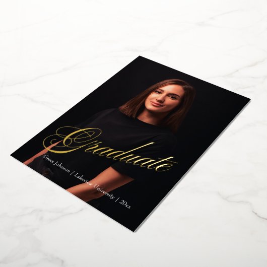 モダン&ダッエレガントク2枚の写真卒業金ゴールド 箔招待状 (回転した状態)