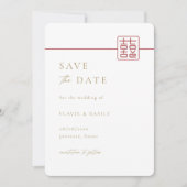 モダン ダブルハッピー ウェディング セーブ・ザ・デート 招待状 (正面)