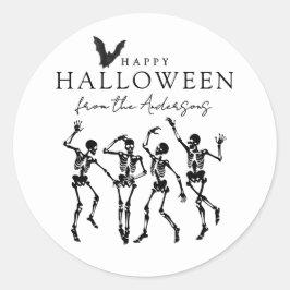 モダン ダンシングスケルトン ハッピーハロウィン ラウンドシール