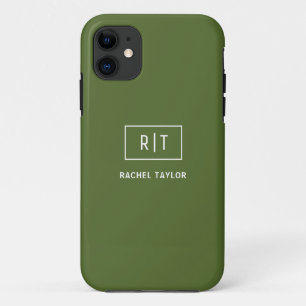 モダン ダークオリーブグリーン モノグラム iPhone 11 ケース