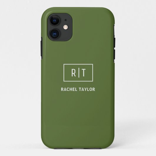 モダン ダークオリーブグリーン モノグラム Case-Mate iPhoneケース (裏面)