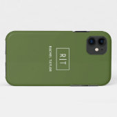 モダン ダークオリーブグリーン モノグラム Case-Mate iPhoneケース (裏面(横))