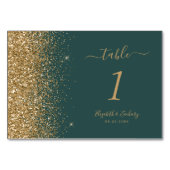 モダン ダークグリーン ゴールド グリッター エッジ ウェディング テーブルナンバー (裏面)