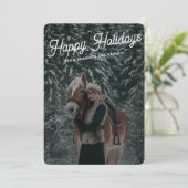 モダン ダークグリーン スクリプト 馬術 馬の写真 シーズンカード (スタンド正面)