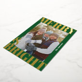 **モダン ダークグリーン メリー＆ブライト フォト** 箔シーズンカード (回転した状態)