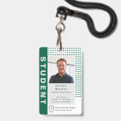 モダン ダークグリーン 学生/教師 写真付きIDカード バッジ (正面（ネックストラップ付）)