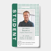 モダン ダークグリーン 学生/教師 写真付きIDカード バッジ (正面)