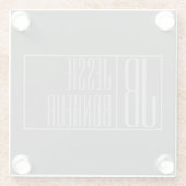 モダン、ダークグレーのグレー、イニシャルと名前のロゴ ガラスコースター (裏面)