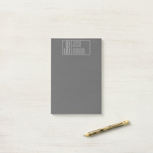 モダン、ダークグレーのグレー、イニシャルと名前のロゴ ポストイット (デスク上)