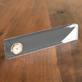 モダン ダークグレー おしゃれ ホワイト コーナー カーブ クロック デスクネームプレート (側面)
