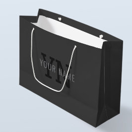 モダン ダークグレー モノグラム ネーム（またはその他のテキスト） ラージペーパーバッグ