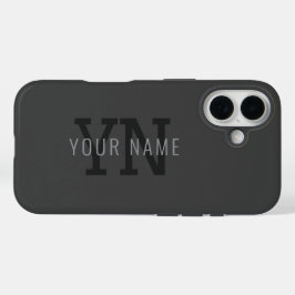 モダン ダークグレー モノグラム 名前(またはその他のテキスト) iPhone 16ケース