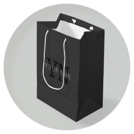 モダン ダークグレー モノグラム 名前（または他のテキスト） ミディアムペーパーバッグ