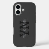 モダン ダークグレー モノグラム 名前（または他のテキスト） Case-Mate iPhoneケース (裏面)