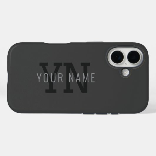 モダン ダークグレー モノグラム 名前（または他のテキスト） Case-Mate iPhoneケース (裏面 (横))
