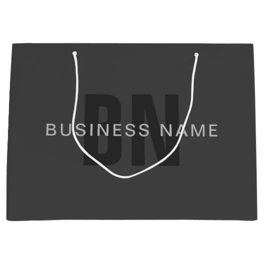 モダン ダークグレー 編集可能なモノグラム デザイン テンプレート ラージペーパーバッグ (正面)