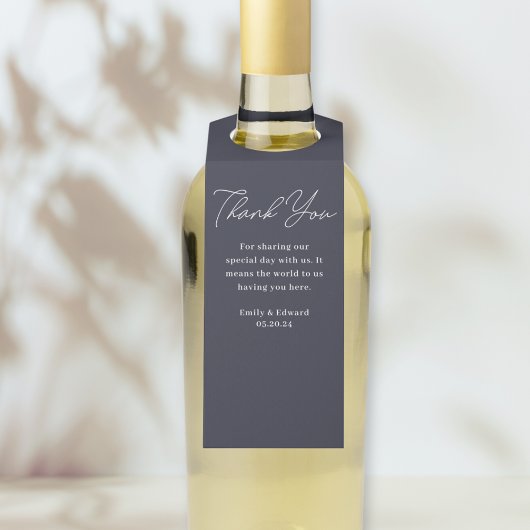モダン ダークネイビー ウェディング ワインボトル ボトルネックタグ