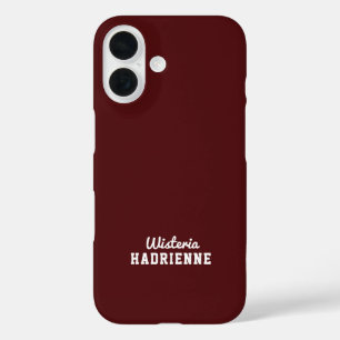 モダン ダークバーガンディ スポーツ モノグラム 名前 iPhone 16ケース