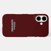 モダン ダークバーガンディ ブルー スポーツ モノグラム 名前 Case-Mate iPhoneケース (裏面 (横))