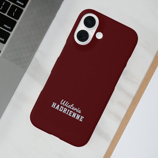 モダン ダークバーガンディ ブルー スポーツ モノグラム 名前 Case-Mate iPhoneケース
