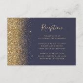 モダン ダークブルー ゴールドグリッター ウェディング レセプション エンクロージャーカード (正面)