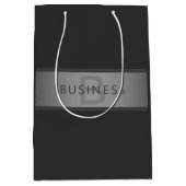 モダン ダーク グレー グラデーション 名前またはビジネス名 ミディアムペーパーバッグ (正面)