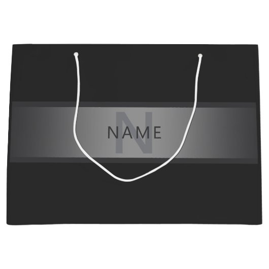 モダン ダーク グレー グラデーション 名前またはビジネス名 ラージペーパーバッグ (正面)