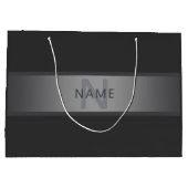 モダン ダーク グレー グラデーション 名前またはビジネス名 ラージペーパーバッグ (裏面)