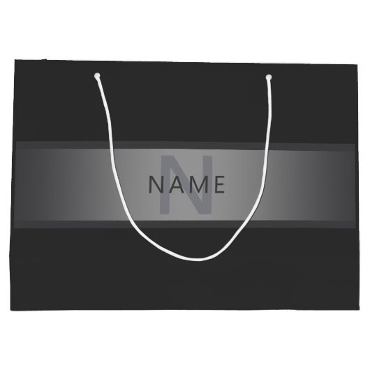モダン ダーク グレー グラデーション 名前またはビジネス名 ラージペーパーバッグ (裏面)