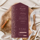 モダン ダーク バーガンディ ローズゴールド グリッター ウェディング オールインワン招待状