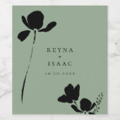 モダン ダーク フローラル セイジ グリーン ワインラベル (シングルラベル)