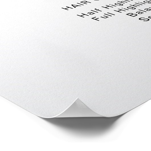 モダン ダーク ホワイト エレガント 美容院 料金表 ポスター (角)